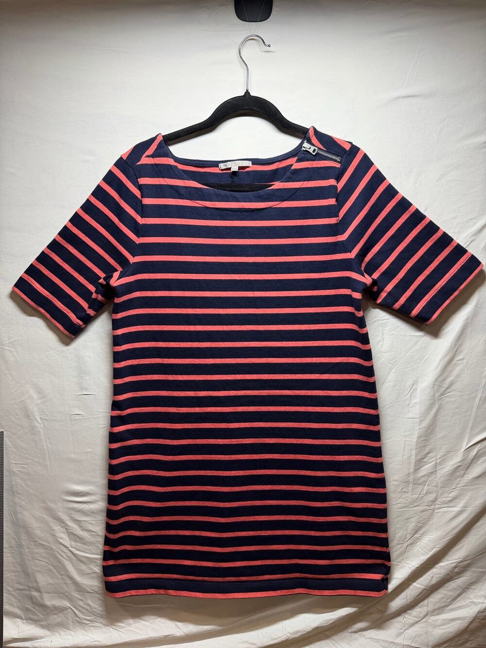 Gap Women’s L Striped T-Shirt Dress Navy Coral Short Sleeve